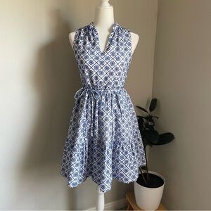 Draper James White and Blue Sleeveless Embroidered Costal Dress